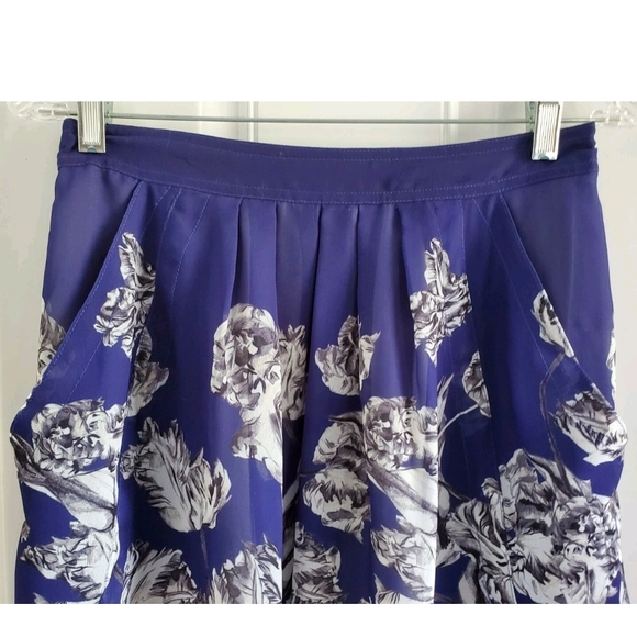 Derek Lam 10 Crosby Navy Blue Gray Floral Lined Skirt Womens Size 2 - Picture 2 of 5